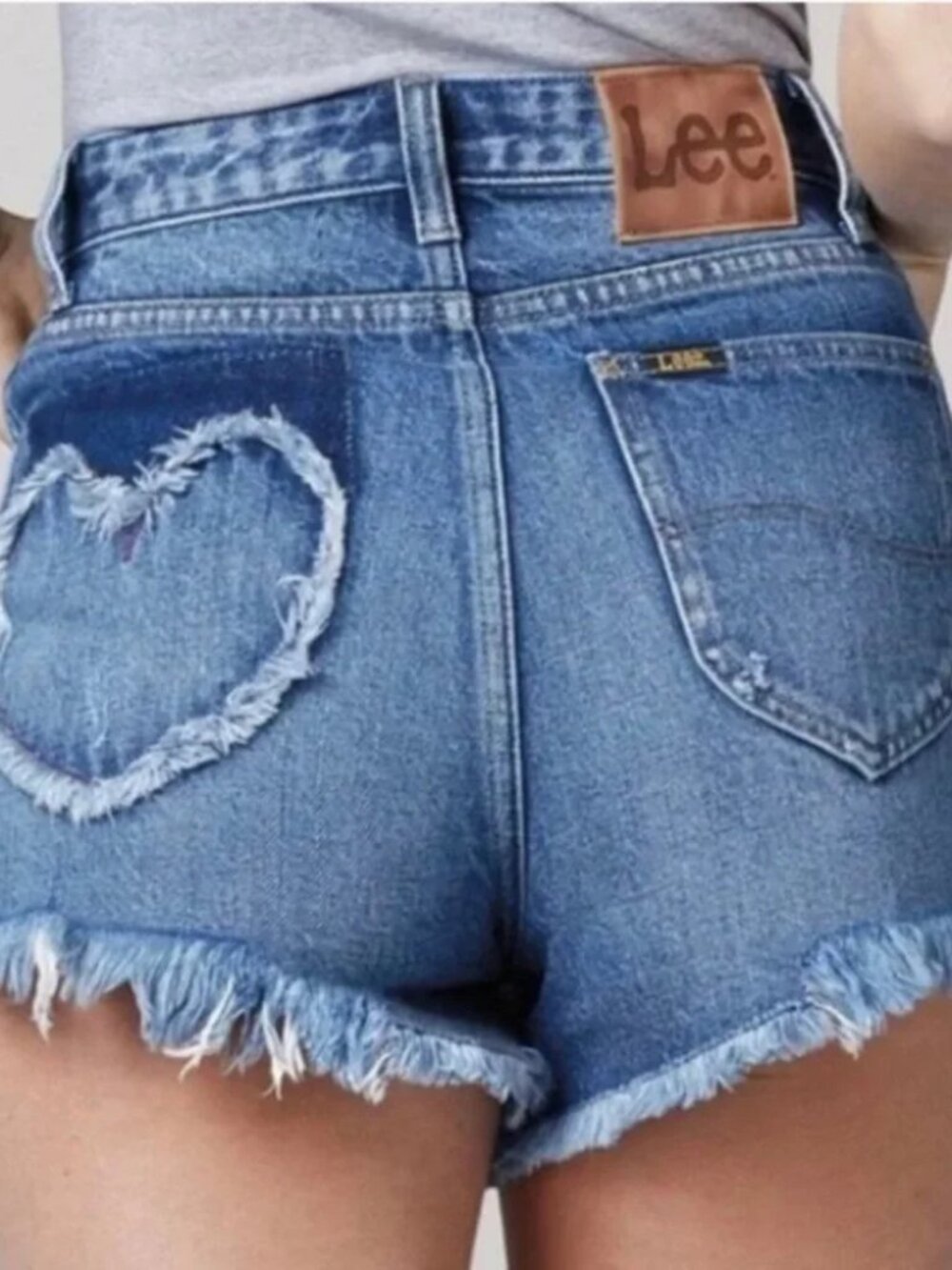 LEE Vintage Modern High Waist Lee is Love Heart Pocket Cutoff Denim Jean Shorts